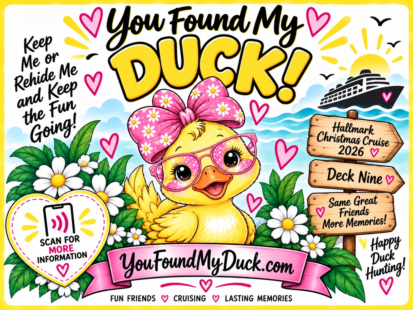 You Found a Duck flyer for the Hallmark Christmas Cruise 2026, Deck Nine, with a yellow duck wearing a pink bow and glasses.